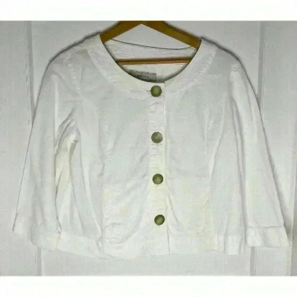 White Cotton Rounded Neck Jacket Size 14 - Picture 1 of 9